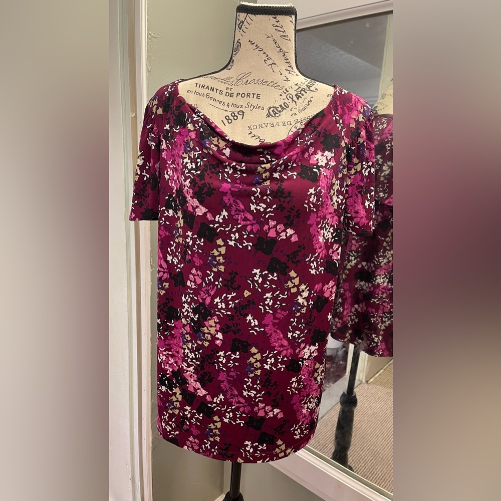George Burgundy Cowl Neck Floral Top